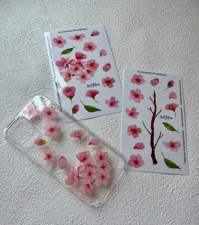 Watercolor cherry blossom transparent sticker / waterproof, durable and easy to tear off / can be used to decorate a variety of watches - สติกเกอร์ - วัสดุกันนำ้ สึชมพู