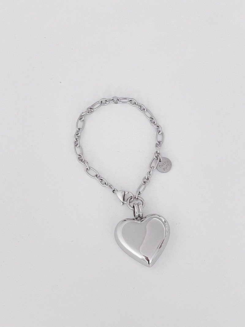 Handmade Silver Heart Bag Charm - พวงกุญแจ - สแตนเลส สีเงิน