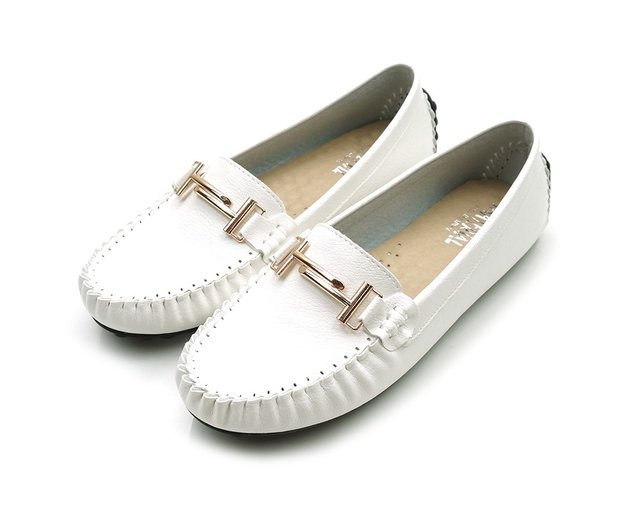 Mens white loafers with clearance gold buckle