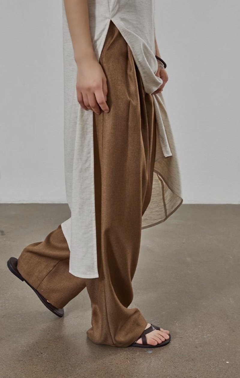 Minimalist retro pleated straight suit pants - Women's Pants - Other Materials Brown