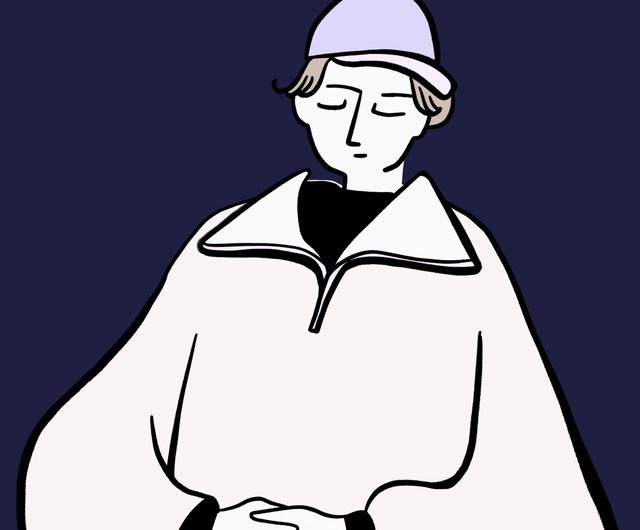 デジタル】[カスタマイズ] シンプルな線の似顔絵、半長の単一電子