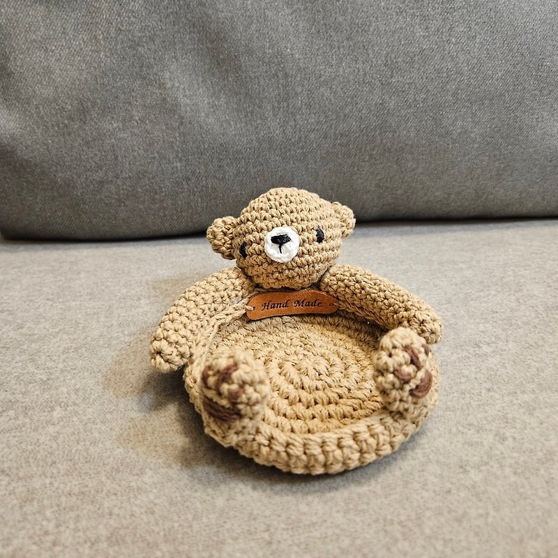 Pure cotton handmade crocheted bear hug coaster - Dining Tables & Desks - Cotton & Hemp 