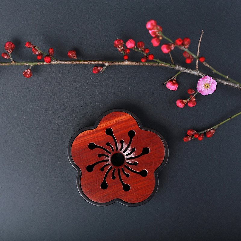 Dark incense plate incense box/jewelry box sandalwood plum aroma diffuser lets original oriental aesthetics - อื่นๆ - ไม้ สีแดง