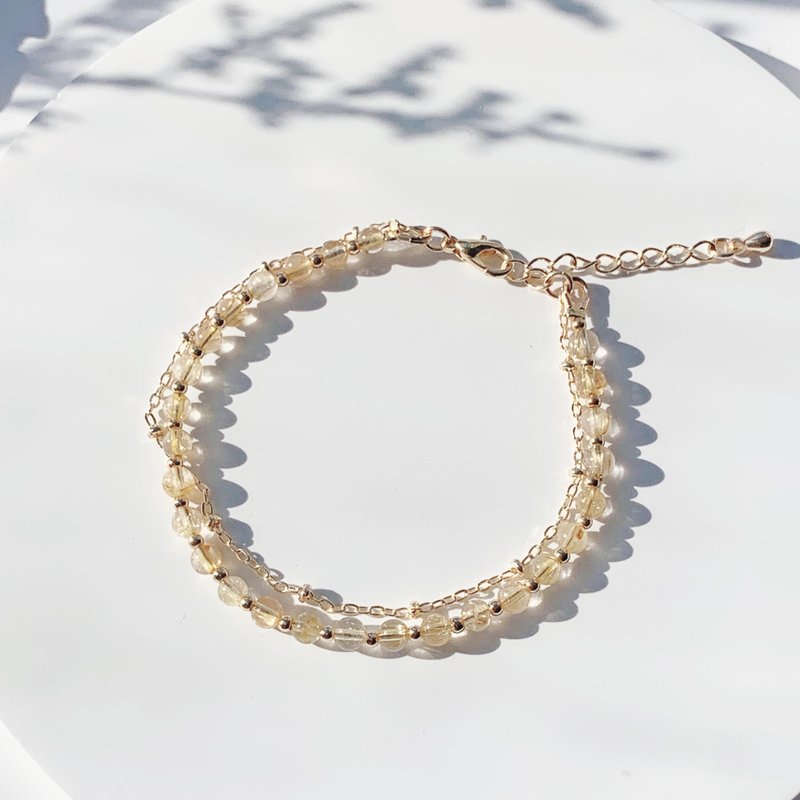 Blonde Crystal 14k Gold Plated Double Chain Natural Crystal Bracelet - Bracelets - Crystal Gold