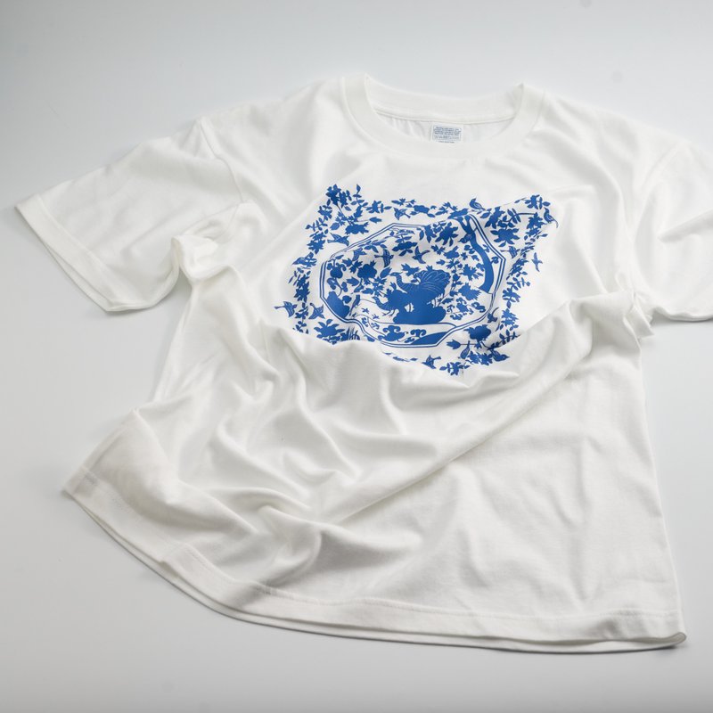 T-shirt 青花 (白) - 女 T 恤 - 棉．麻 白色