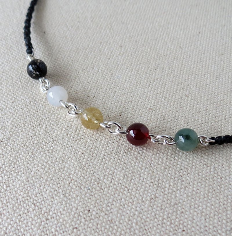 The birth year [opening lucky five elements beads] silk wax line necklace [four shares] lucky, anti-small - Collar Necklaces - Gemstone Multicolor