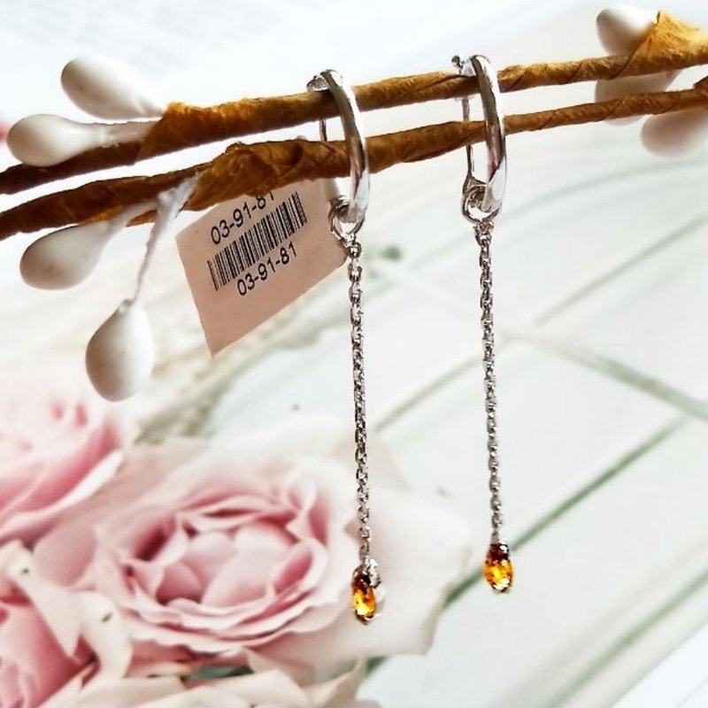 Eli Jewelry義大利進口正18K金 氣質天然黃寶石18K白金垂墜耳環 - 耳環/耳夾/耳骨夾 - 貴金屬 銀色
