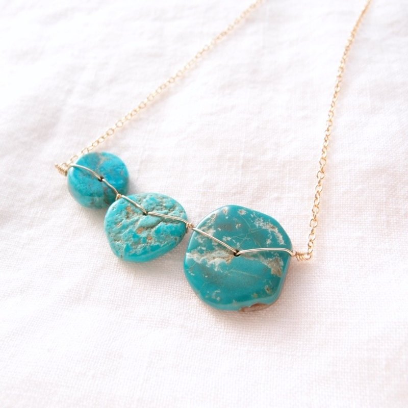 【K14gf】Big Turquoise × Wire Necklace ターコイズ×ワイヤー ネックレス - 項鍊 - 寶石 藍色