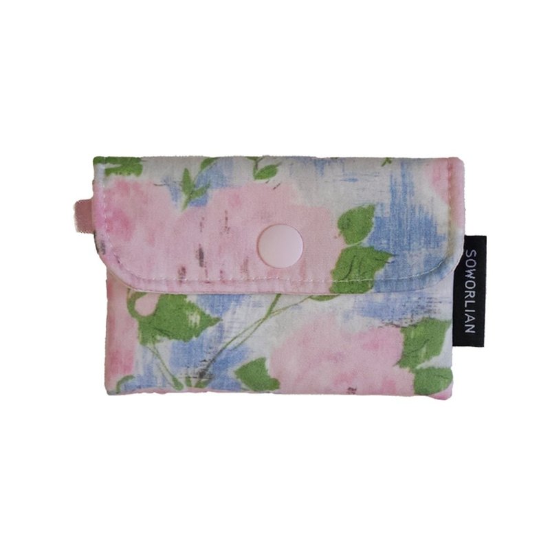 Soworlian_Simple Card Wallet / Watercolor Rose - 皮夾/長短夾/錢包 - 棉．麻 粉紅色