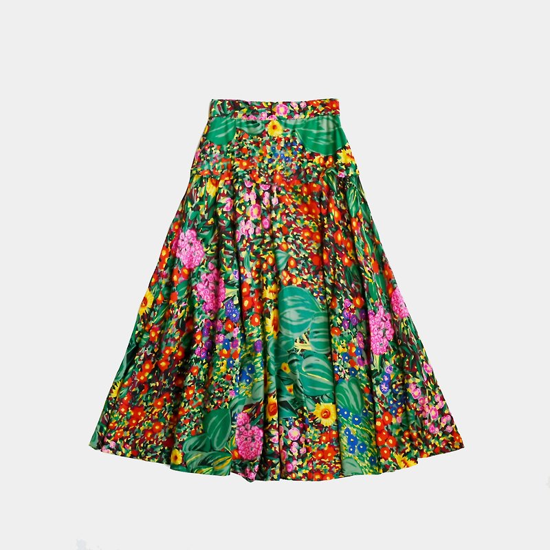 [Egg Plant Vintage] KENZO Japan-made thin wool printed high-waisted vintage skirt - กระโปรง - ขนแกะ หลากหลายสี