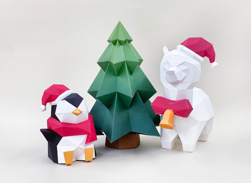 Paper model-Christmas tree. No cutting - งานไม้/ไม้ไผ่/ตัดกระดาษ - กระดาษ ขาว