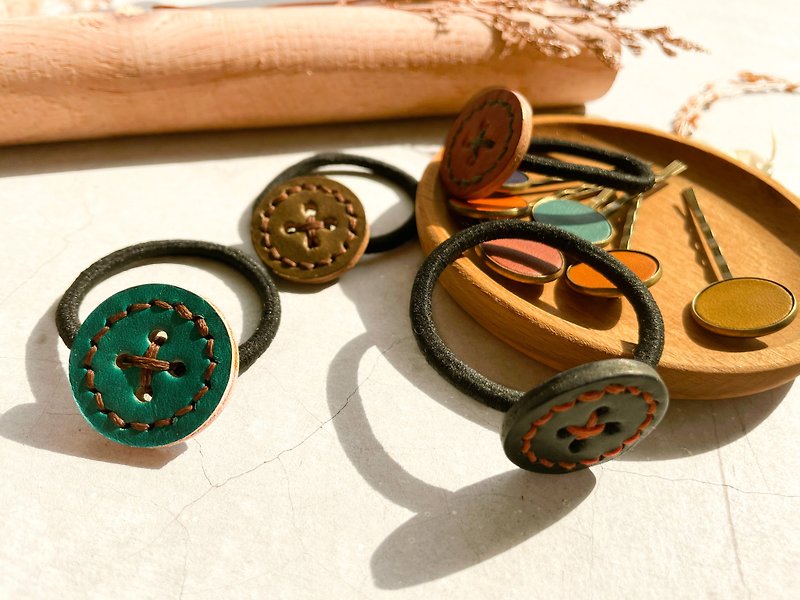 Leather button style hair tie hair accessories customized color - Hair Accessories - Genuine Leather 