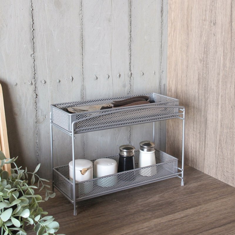 Double-layer cutlery rack/kitchen storage/gift - ชั้นวาง/ตะกร้า - โลหะ สีเงิน