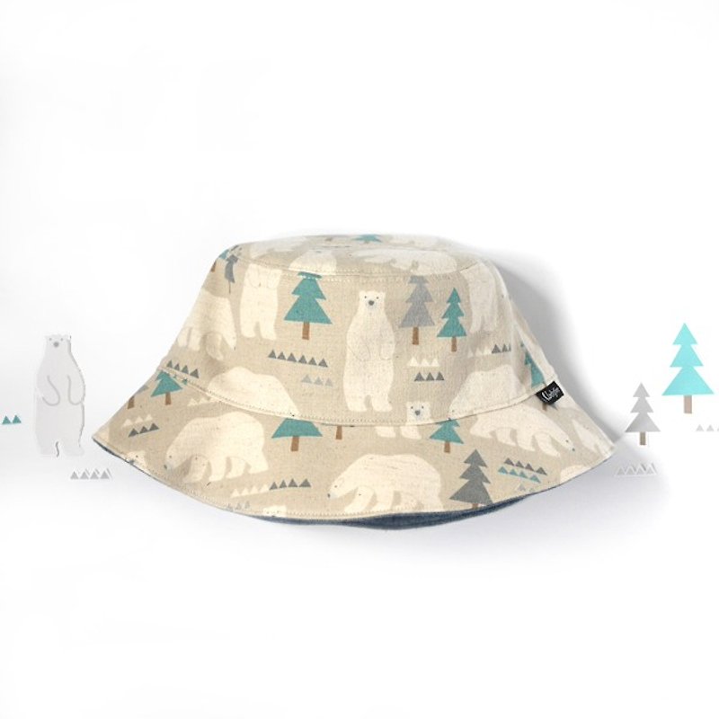 Warm-brushed double-sided fisherman hat - Polar Bear Forest (rice ash) - หมวก - ผ้าฝ้าย/ผ้าลินิน สีกากี