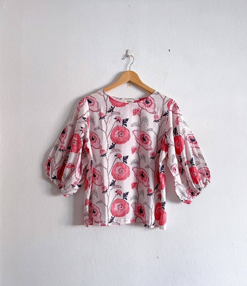 Balloon Blouse Hand Block Print - Women's Tops - Cotton & Hemp 