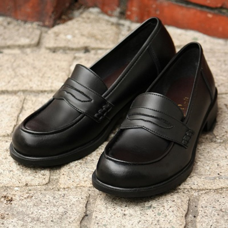 Soft coin loafers for ceremonial occasions, work, school, student shoes, cosplay A6407 [Shipped in 10-24/40 days] - Women's Casual Shoes - Faux Leather Black