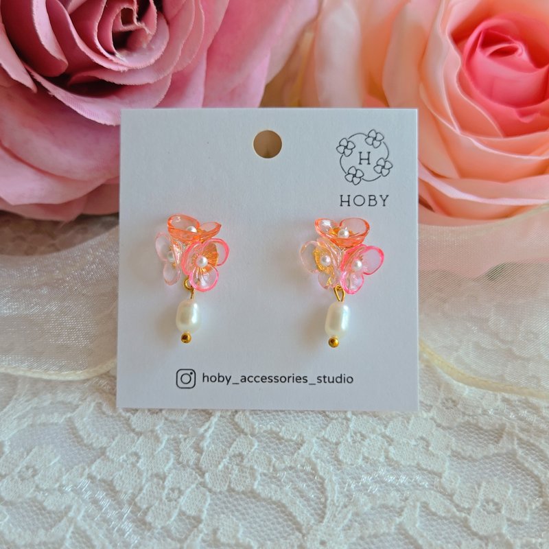 Whispers Pearl Earrings | Studs/Dangles/Clip-ons | Original Design | Handmade | Gift Idea - ต่างหู - สแตนเลส สีแดง