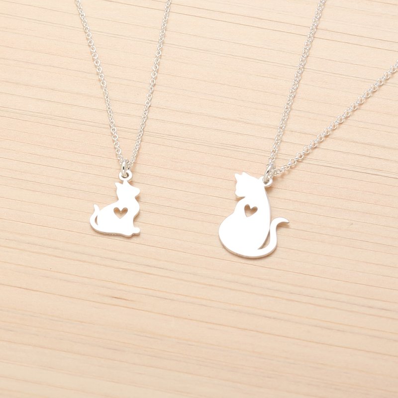 【Angel & Me】Couple Cat pair s925 sterling silver necklace birthday gift - สร้อยคอ - เงินแท้ สีเงิน