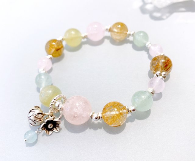 Ops モルガナイト ブレスレット -石/ピンク/シーブルー/イエロークリスタル/スターリング シルバー/ブレスレット ショップ Ops  Handmade Jewelry ブレスレット Pinkoi