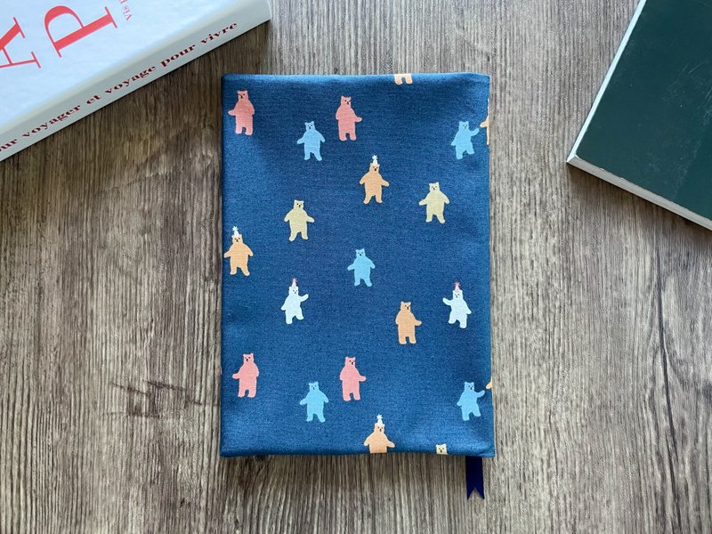 Book Cover  fabric book cover Bear Birthday Blue - Book Covers - Cotton & Hemp Blue