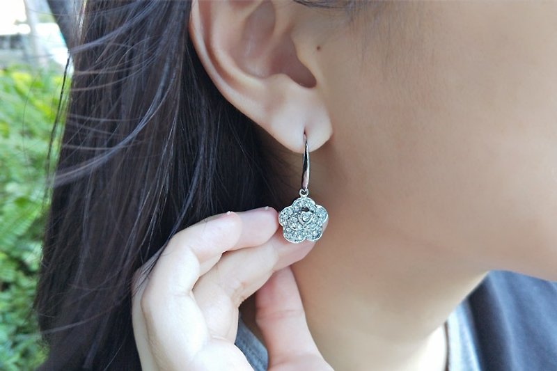 CAMÉLIA / Fresh Goddess Earrings Ear Hook Camellia Swarovski - Earrings & Clip-ons - Other Metals White
