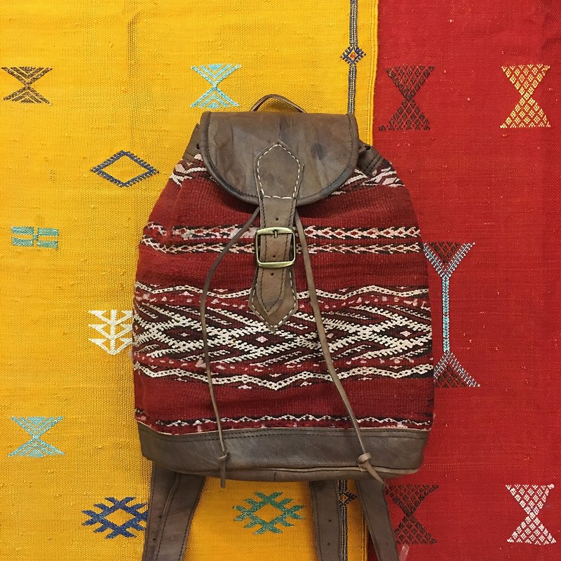 摩洛哥 經典酒紅 手工平織地毯 小羊皮 後背包 民族風 配件 - 背囊/背包 - 真皮 紅色