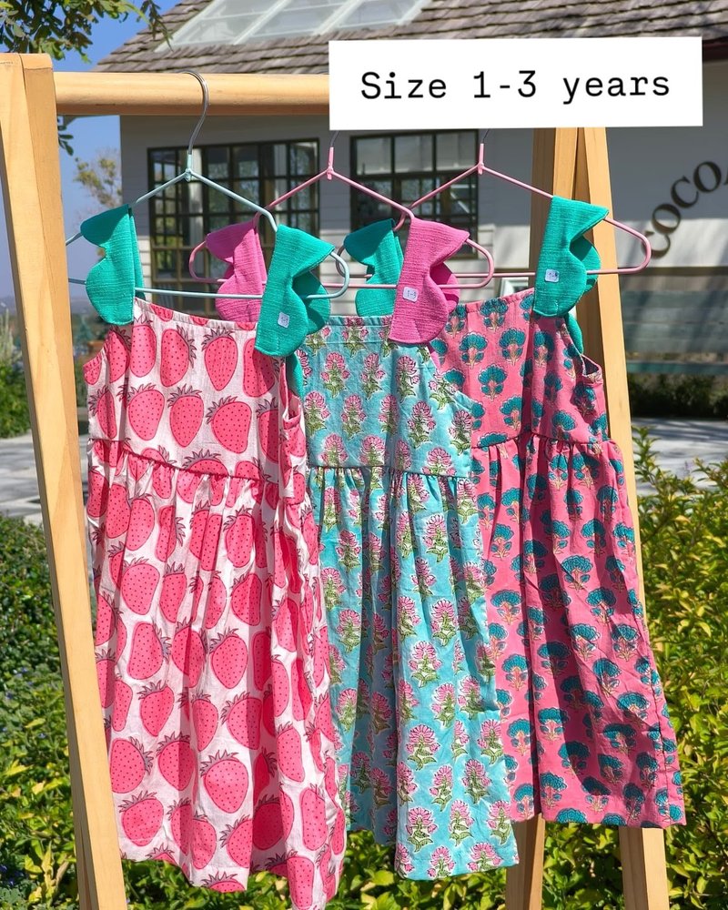 Flower Indian cotton block printed dress for 1-7 years Girls - 洋裝/連身裙 - 棉．麻 多色