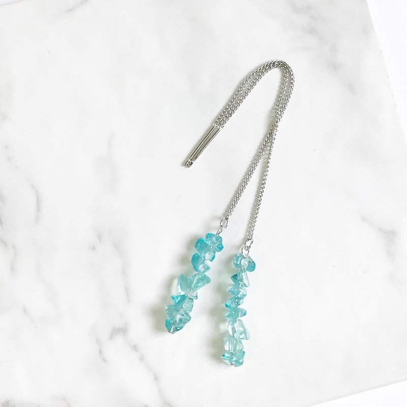 Apatite natural stone silver threader earring - Earrings & Clip-ons - Semi-Precious Stones Blue