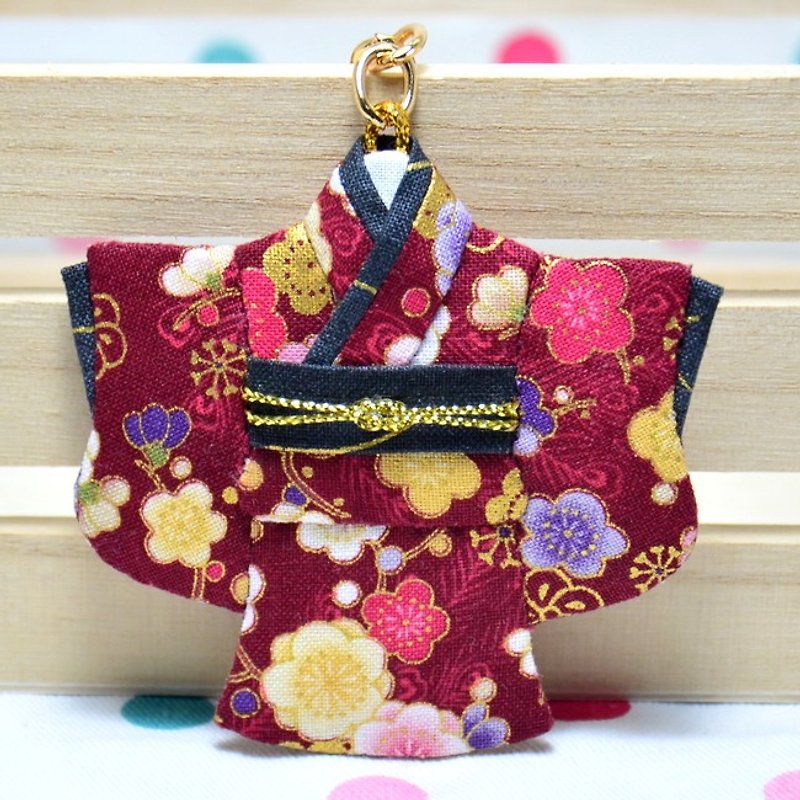 Pocket kimono key ring - wind romantic flowers - Keychains - Cotton & Hemp Red