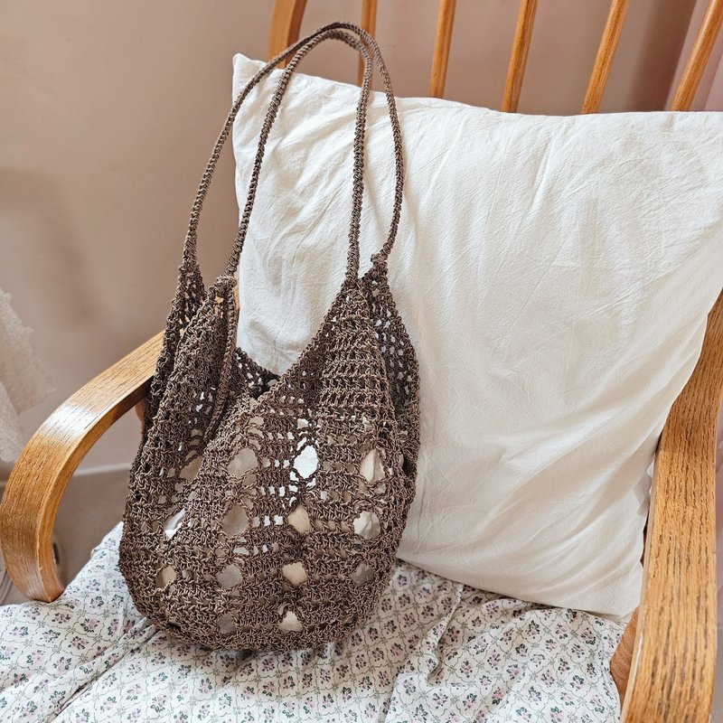 Jess Cadeau. Korean Autumn Romantic Hollow Woven Shoulder Bag Adjustable Length Dark Cocoa Color Gift - กระเป๋าแมสเซนเจอร์ - วัสดุอื่นๆ สีนำ้ตาล