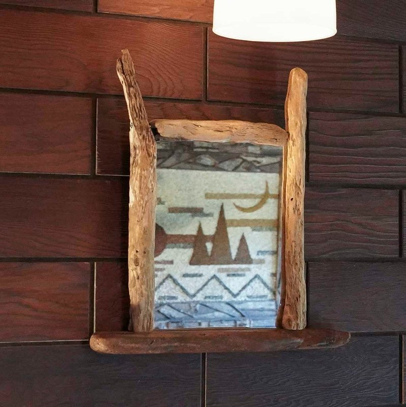お部屋のポイントに　流木鏡　流木のミラー　卓上ミラー　壁掛けミラー　流木アート　木のインテリア　ナチュラルアート　１０３ - 相框/畫框 - 木頭 卡其色