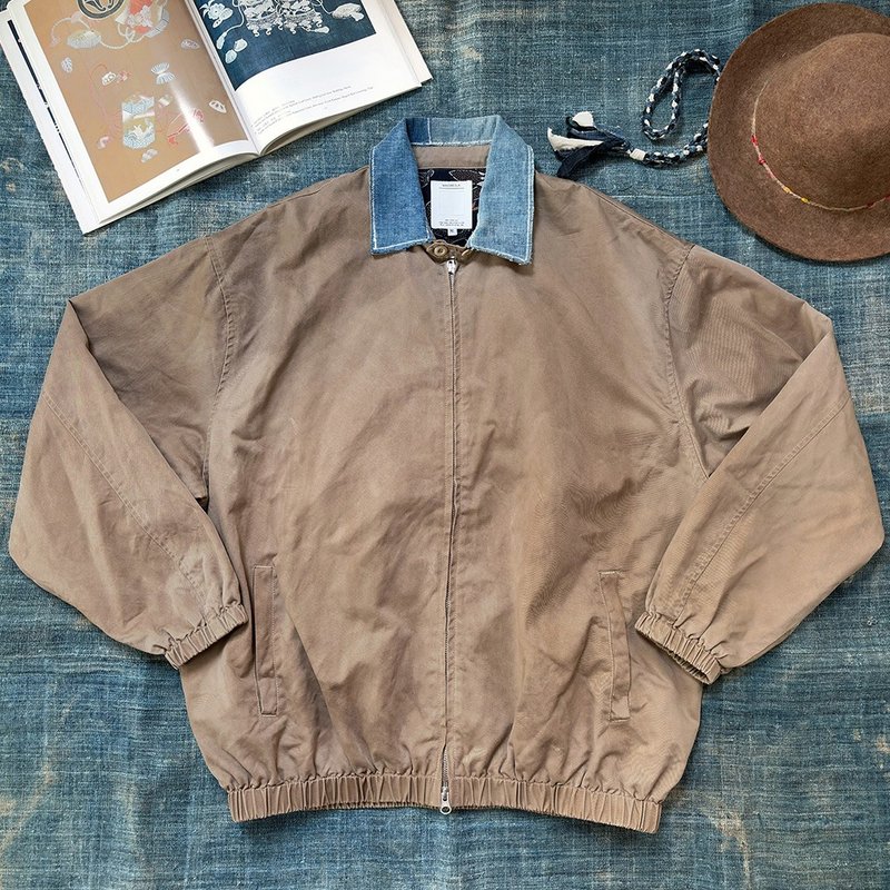 MajorFolk 核桃皮染做舊 藍染古布拼領 日系復古秋冬男夾克外套 - 男夾克/外套 - 棉．麻 