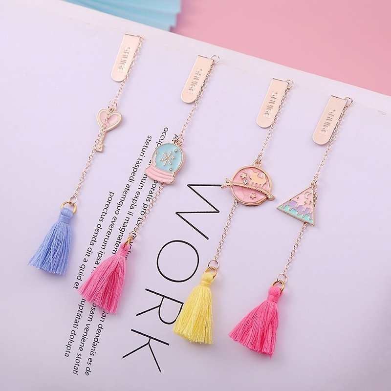 Bookmark Xingyu Planet Geometry Key Love Cat Snow Mind Moon Tassel Crystal Ball - Bookmarks - Other Metals 