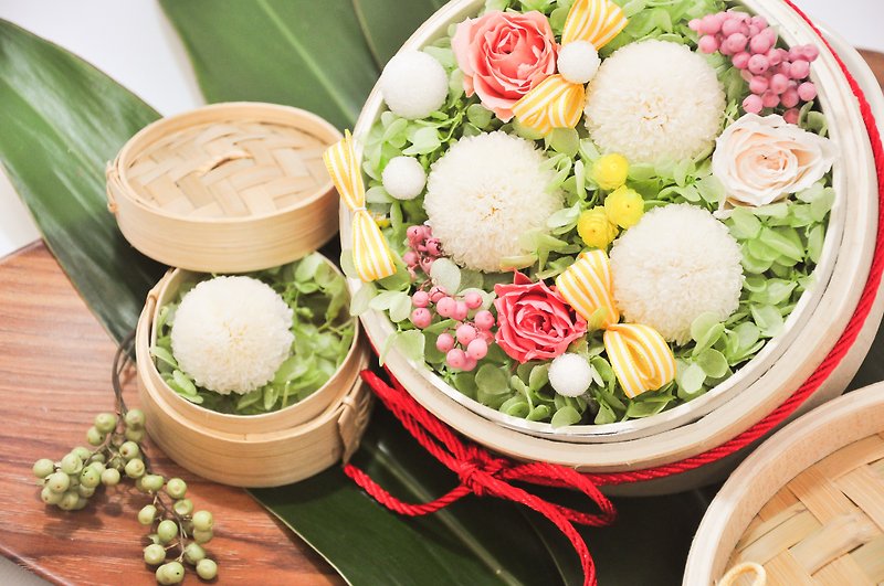 BAMBOO STEAMER with  Preserved Flowers - ตกแต่งต้นไม้ - พืช/ดอกไม้ 