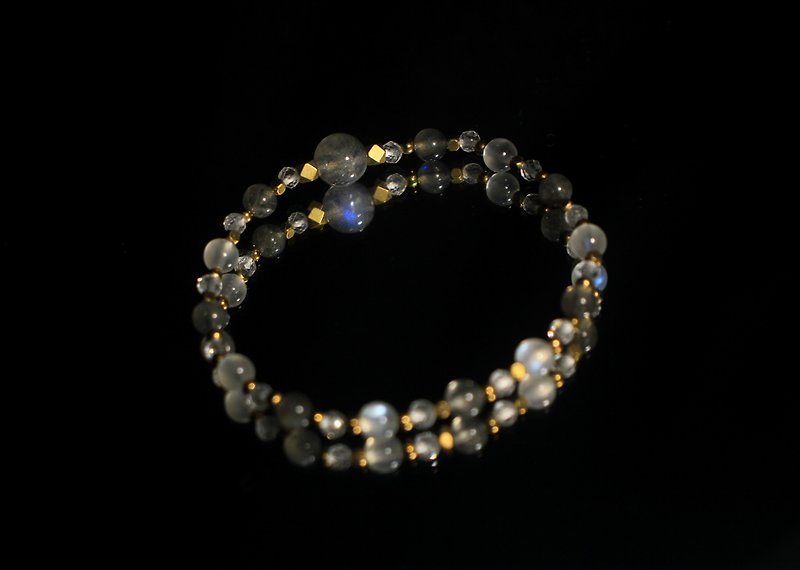Labradorite Bracelet | With Blue Moonstone | White Crystal | Bronze| Blue Duo - Bracelets - Crystal Gray