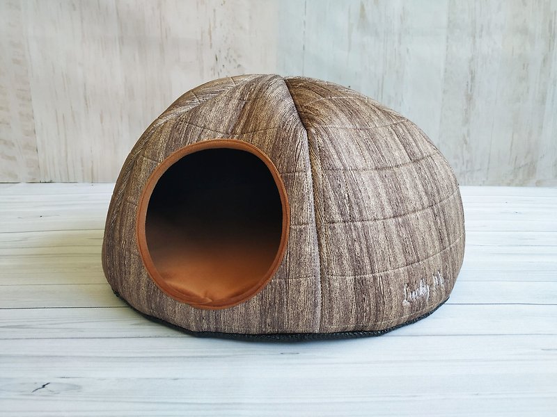 Igloo - Round Opening Dark Wood Grain Cool Cushion Large Space - ที่นอนสัตว์ - ไฟเบอร์อื่นๆ 
