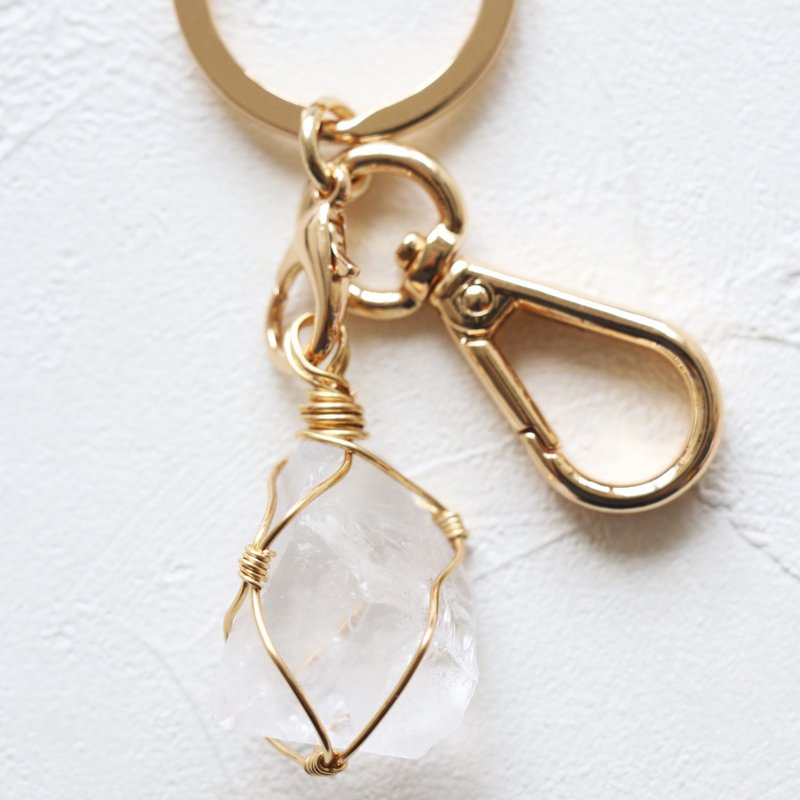 White quartz keychain, raw crystal keychain - ที่ห้อยกุญแจ - เครื่องเพชรพลอย ขาว