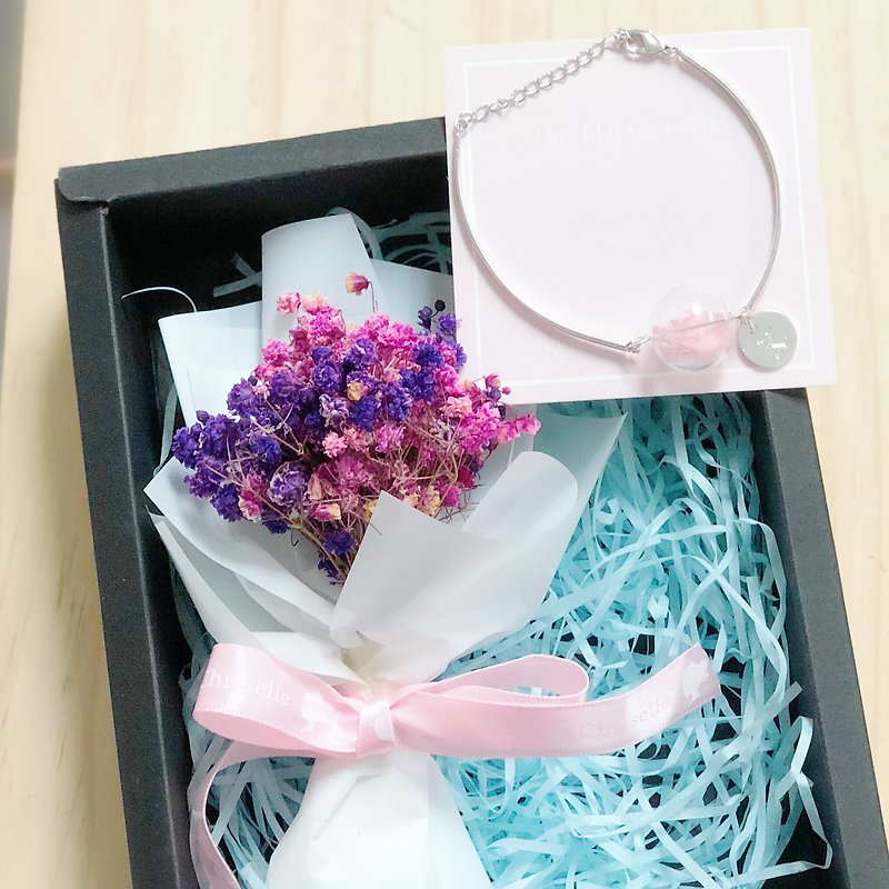 Preserved flower glass ball bracelet personalized Box set pink - Bracelets - Glass Pink