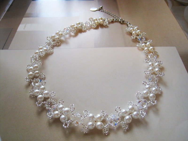 Silky Pearl & Swarovski Crystal Choker / SMC : White  Bridal* - Necklaces - Pearl 