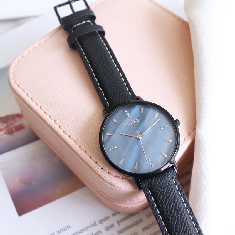 GLITTER shell surface minimalist diamond leather strap ladies watch / GE-12202 - นาฬิกาผู้หญิง - โลหะ 