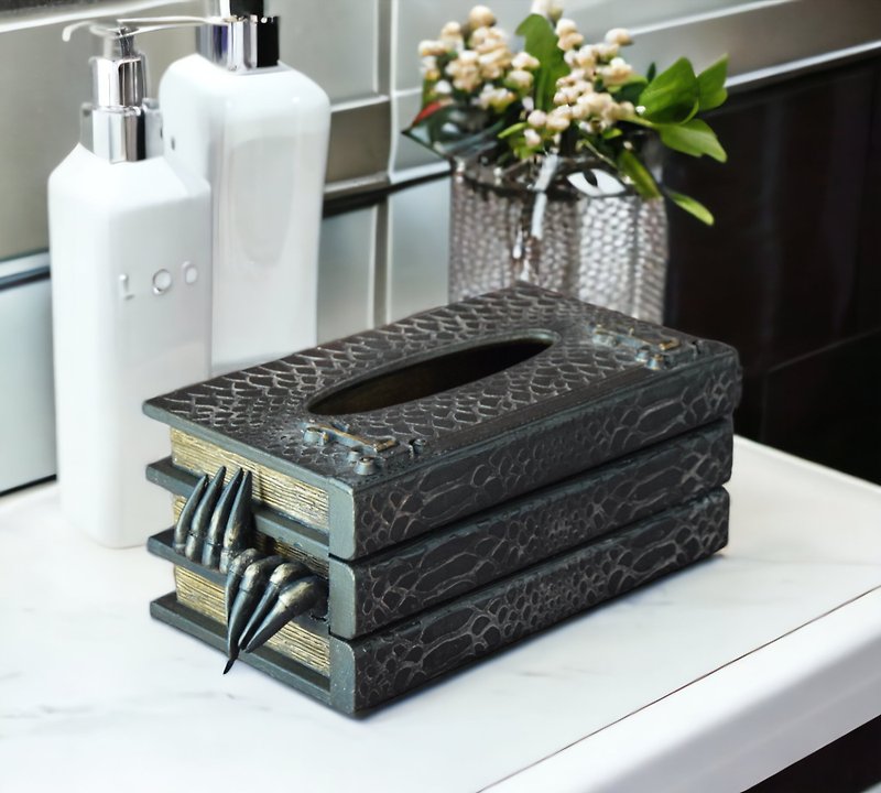 Wooden napkin holder for table Gothic Home decor Black Unique Dark Tissue box - ผ้ารองโต๊ะ/ของตกแต่ง - ไม้ สีดำ