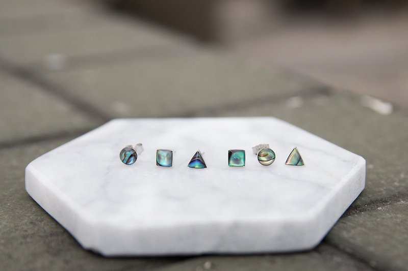 Abalone shell earrings geometry pure silver tube - Earrings & Clip-ons - Gemstone Green