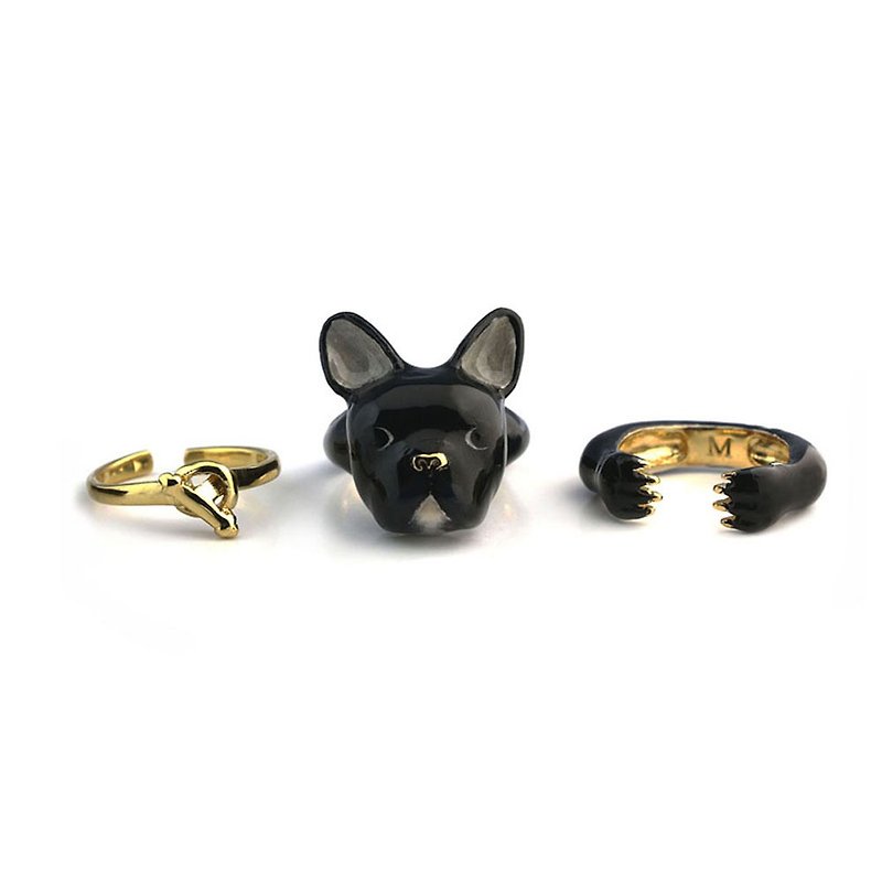 3-Piece Of French Bull Dog Rings. - General Rings - Other Metals Black