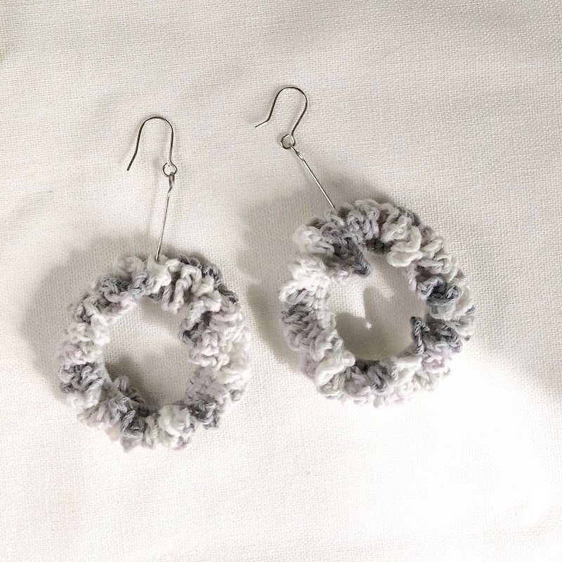 Crochet _ Wreath Dangle Earrings _ Grey - Earrings & Clip-ons - Cotton & Hemp Gray