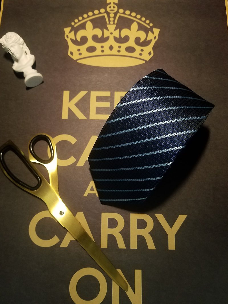 藍色條紋領帶真絲復古領帶 - 領帶/領帶夾 - 絲．絹 藍色