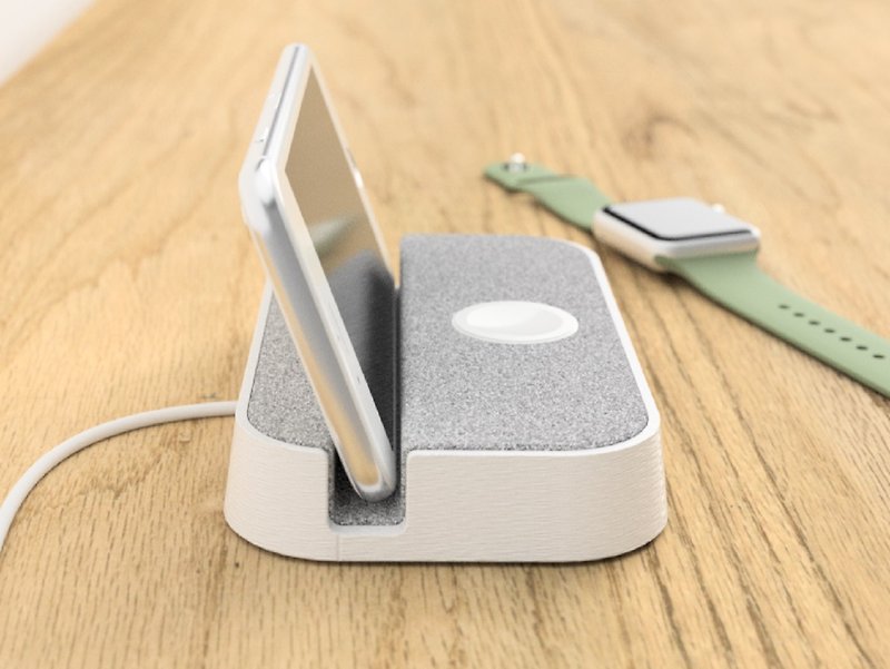 Simple iPhone and Apple Watch Stand-Felt - 手機/平板支架 - 環保材質 白色