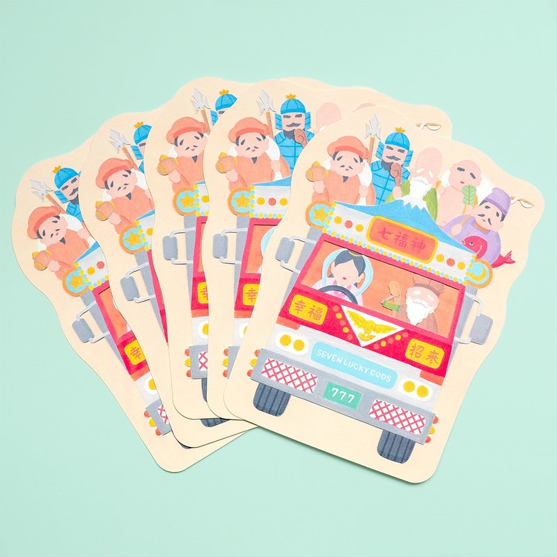 【5枚セット】メッセージカード デコトラ七福神 - 卡片/明信片 - 紙 多色