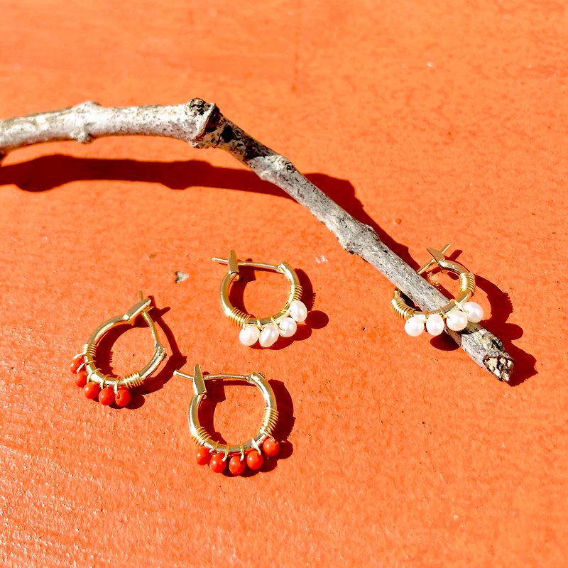 天然珍珠/瑪瑙耳圈 - 耳環/耳夾 - 半寶石 多色