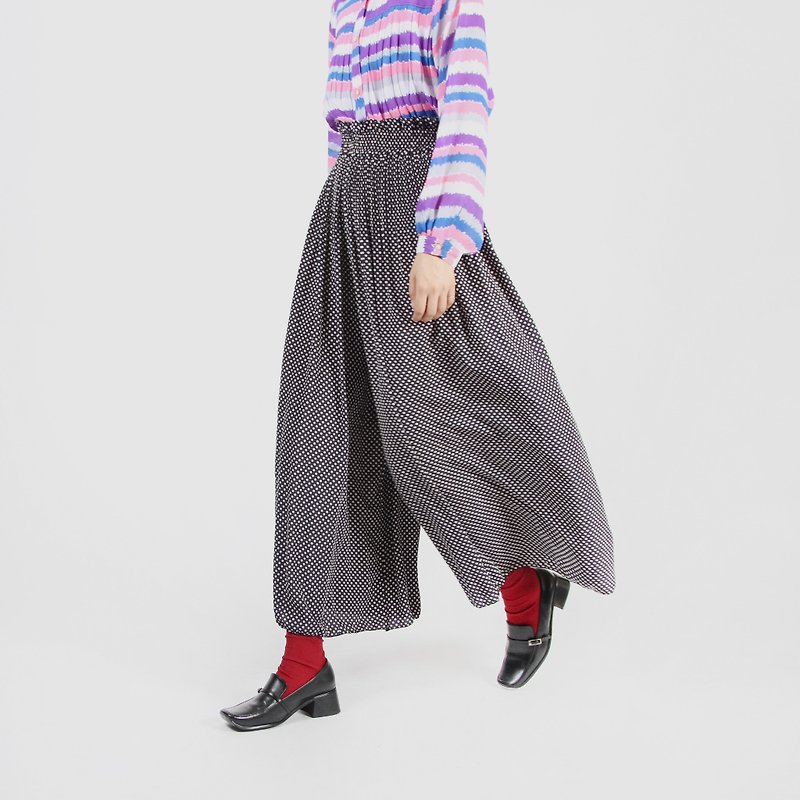 [Egg plant ancient] fine pleated jade ancient wide leg trousers - Women's Pants - Polyester Black