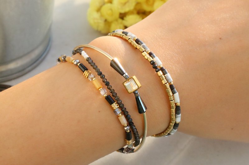 Agate Natural Stone Brass Bracelet 0592 Rainbow Candy - Bracelets - Gemstone Brown